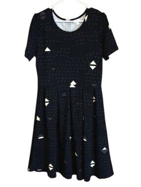 Lularoe Amelia Black Geometric Print Dress EUC